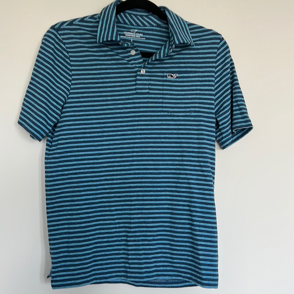 Vineyard vines boys blue stripe polo large